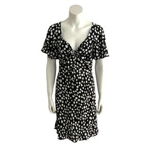 Loft Dress Size S Polka-dot Tie Front Flare Short Sleeve Mini